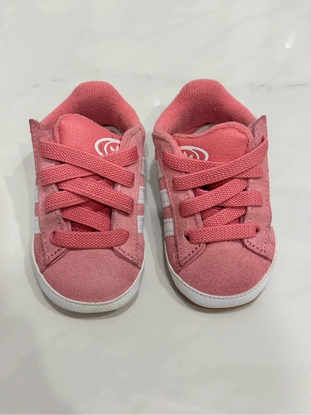adidas Pink Toddler Lace-Up Sneakers with White Stripes
